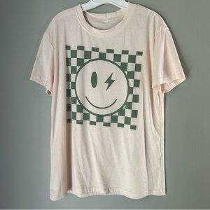 Cream T-Shirt with Green Checkered Smiley